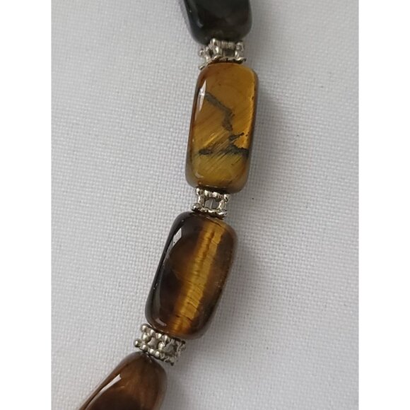Vintage Tigers Eye Beaded 16" Necklace w/ Silver-Tone Accents & Adjustable Chain - Picture 3 of 5